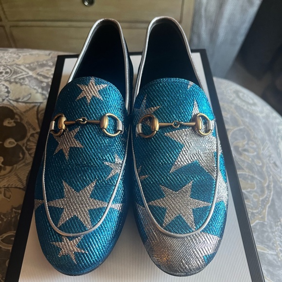 Shoes - Gucci Blue and Silver Loafer Size 7